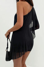 Asymmetric Shoulder Ruched Bodycon Mini Dress