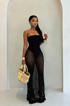 Solid Hollow Out Knitted Slim Vacation Maxi Dress