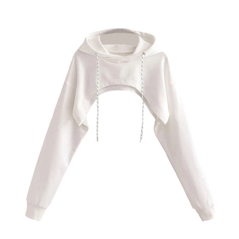 Sudadera con capucha súper corta y sexy de verano para mujer, sudadera con cordón de manga larga y pecho abierto, Tops fáciles de usar, ropa para mujer 