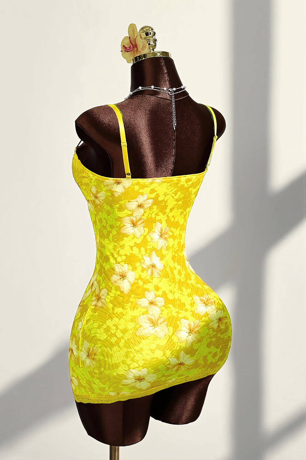 Vintage Floral Lace Cami Ruched Backless Mini Dress