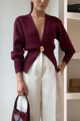 Cárdigan tipo suéter con cuello en V y botones de Meridress Chic