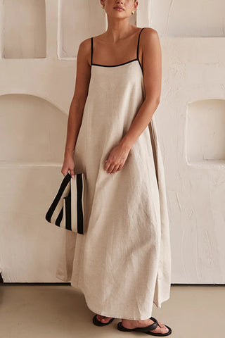 Meridress Adjustable Strap Backless Cotton Linen Maxi Dress
