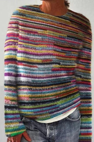 Suéter de punto grueso con cuello redondo y vibrantes colores arcoíris de Meridress (en 4 diseños)