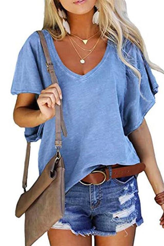 Camiseta de verano con cuello en V y mangas acampanadas de Meridress