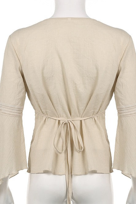 Lace Knit Flare Sleeve Ethnic Blouse