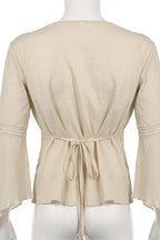Lace Knit Flare Sleeve Ethnic Blouse