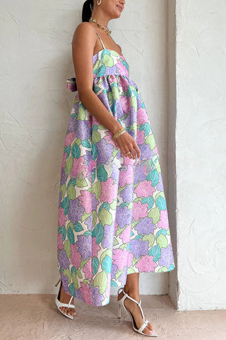 Garden Goddess – A-Linien-Midikleid mit Blumenmuster und Schleife auf der Rückseite 