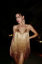 Sexy Tassel Patchwork Backless Vacation Mini Dress