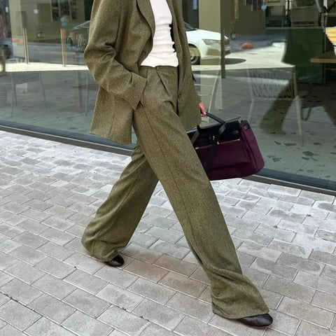 Revers Blazer Langarm Hose Büro Zweiteiler 