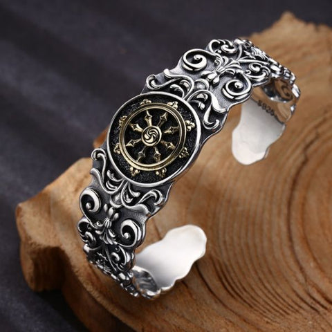 Sterling Silver Vintage Aged Lotus Sutra Bracelet