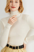 Ribbed Turtleneck Long-Sleeve Slim Stretch Knit Top