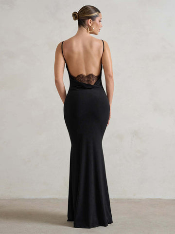 Partykleid mit Spaghettiträgern und offenem Rücken, sexy Meerjungfrau-Maxikleid 