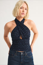 Polka Dot Multiway Tie Mesh Halter Top