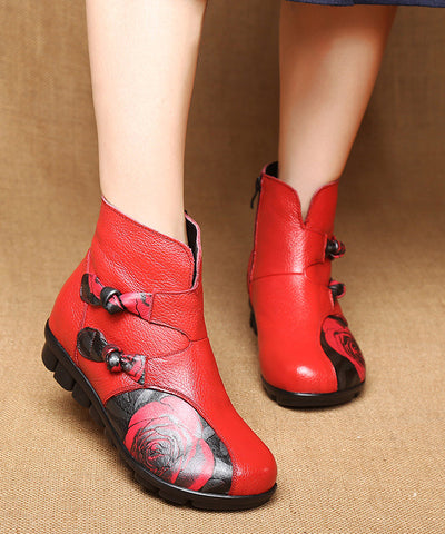 Vintage Splicing Stiefeletten Rot Print Rindsleder 