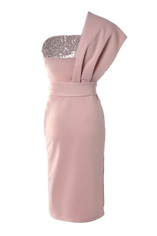 Vestido midi de un solo hombro con parche de lentejuelas de Gorgeous Day 