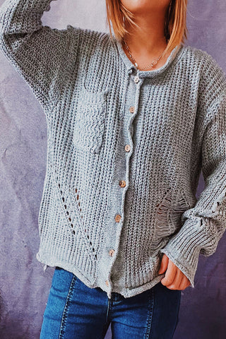Cárdigan informal de cuello redondo con rotos y lisos (3 colores) 