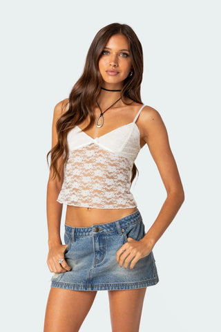 Camiseta sin mangas de encaje transparente Sila 
