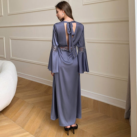 Bata de satén con encaje sexy para mujer, ropa de dormir para dama de honor, camisón morado claro, ropa de casa para el tiempo libre, tops para dormir en casa de verano 