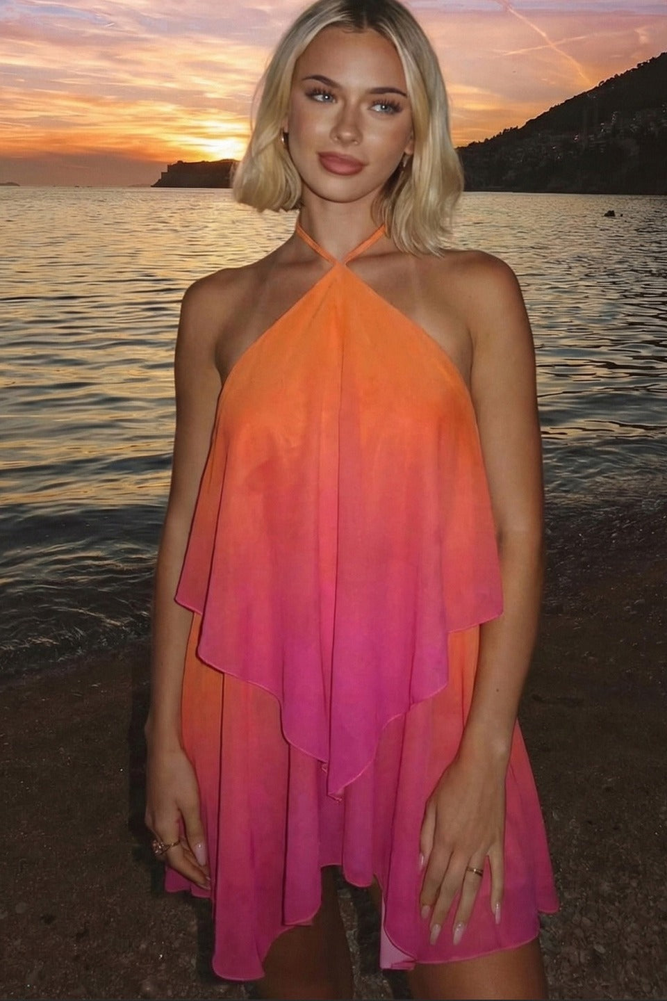 Gradient Halter Tube Cutout Back Mini Dress