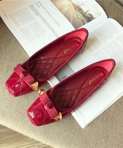 Zapatos planos rosas de piel sintética para mujer con lazo y punta cuadrada 