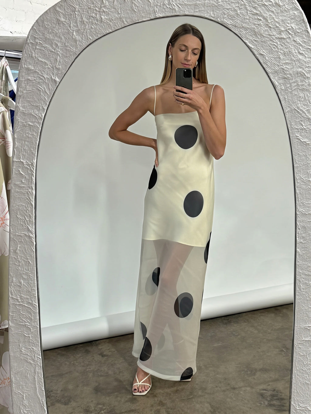 Elegant Polka Dot Strapless Sheer Slim Maxi Dress