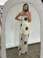 Elegant Polka Dot Strapless Sheer Slim Maxi Dress