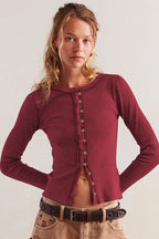 Slim Long Sleeve Ribbed Cardigan