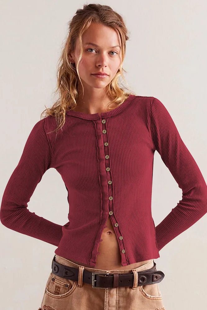 Slim Long Sleeve Ribbed Cardigan