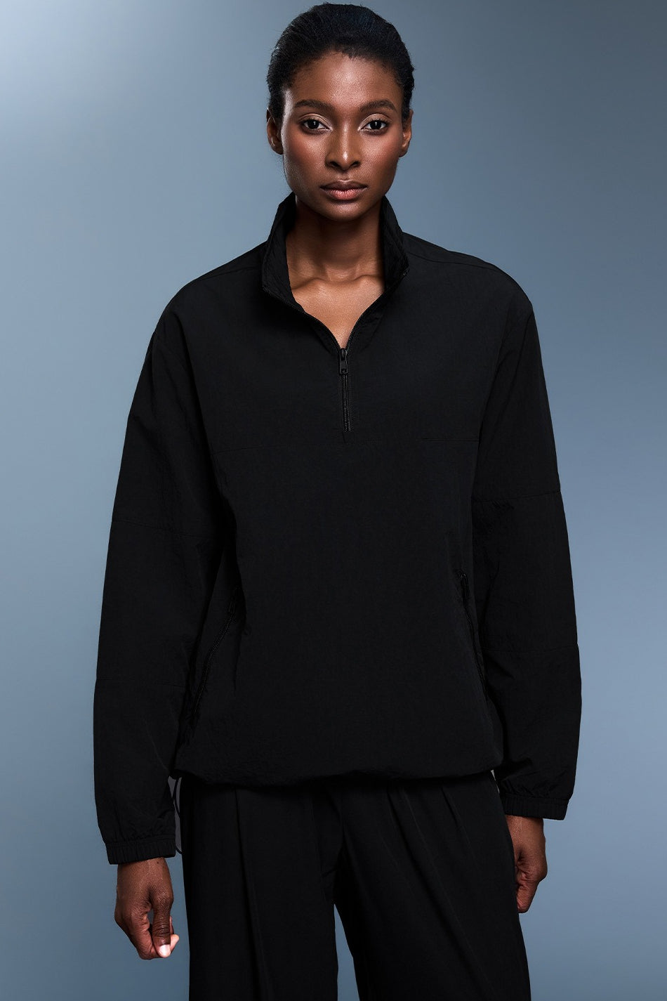 Athletic Half-Zip Solid Loose Sweatshirt