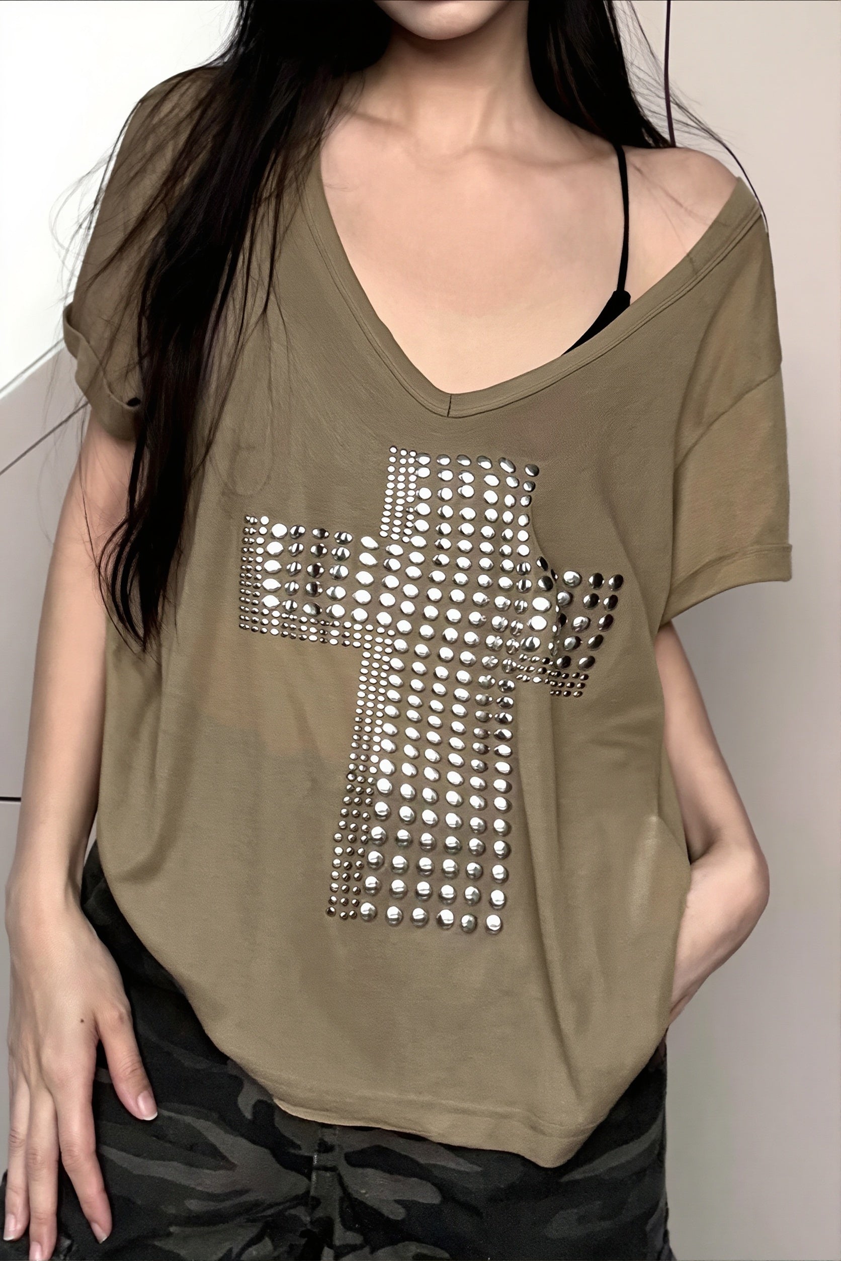 Y2K Copper Cross Print Loose T-Shirt