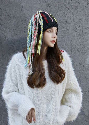 Peluca de trenza sucia beige estilo hip hop de una pieza, gorro Bonnie tejido a mano 