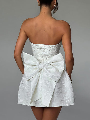 Modisches und sexy Jacquard-Minikleid mit Tube-Top und Schleife 