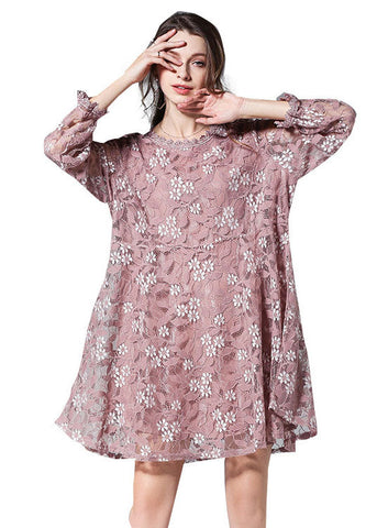 Elegante vestido de encaje de otoño, ropa de talla grande 