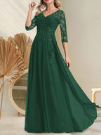 A-Linien-Kleid aus Chiffon mit V-Ausschnitt, bodenlang, mit Pailletten besetzt – ideal für die Mutter der Braut