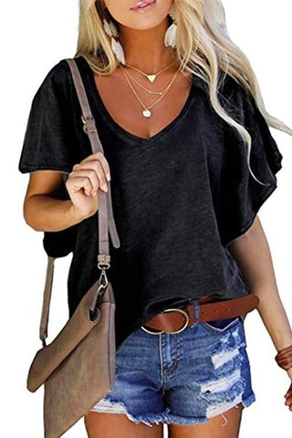Camiseta de verano con cuello en V y mangas acampanadas de Meridress