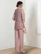 Chiffon-Hosenanzug mit Rundhalsausschnitt und Jacke für die Mutter der Braut 