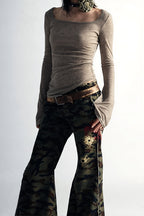 Y2K Grunge Printed Slim Short Sleeve T-shirt