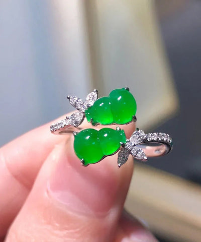 Stil Grüne Sterling Silber Intarsien Zirkon Jade Kürbis Ringe 