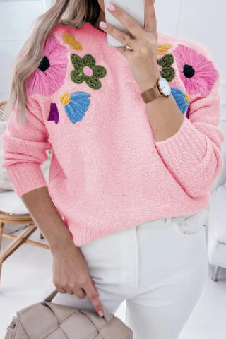 charming pink knitted floral sweater