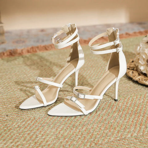 Ladies heels summer French one line with slim heel versatile  minimalist fairy high heel sandals