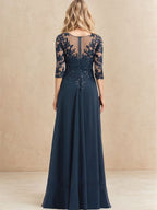 A-Linien-Kleid aus Chiffon mit V-Ausschnitt, bodenlang, mit Pailletten besetzt – ideal für die Mutter der Braut