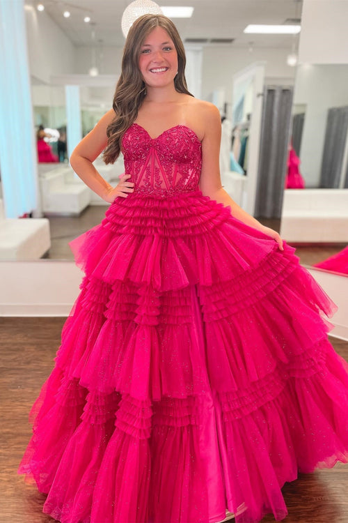 A-Line Sweetheart Tiered Tulle Prom Dress