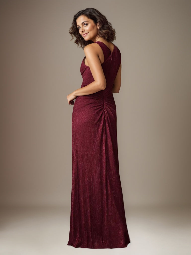 Rubinrotes Etuikleid mit One-Shoulder-Schulter und Metallic-Mesh-Optik, Brautmutterkleid