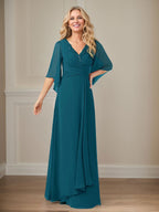 Langes Pailletten-Chiffon-Kleid in A-Linie mit V-Ausschnitt für die Mutter