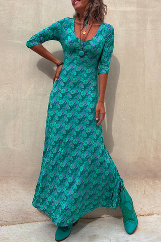 Vestido maxi floral con escote redondo y mangas 3/4 de Meridress