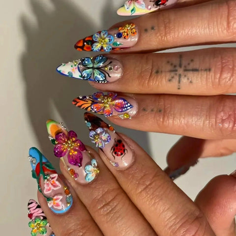 Hot SaleFlowers Blooming Like A Piece Of BrocadeHandmade Artificial Gel Nail Press-On Nails