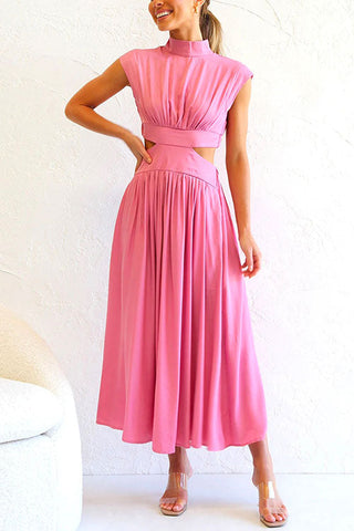 Meridress Swing-Kleid mit Stehkragen, Cut-Outs an der Taille und Taschen