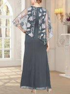 Langes Glitzer-Mesh-Kleid mit neuartigem asymmetrischem Überwurf-Oberteil 