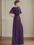A-Linien-Kleid aus Chiffon mit V-Ausschnitt, bodenlang, für die Mutter der Braut, mit plissierten Paillettenapplikationen und Spitze