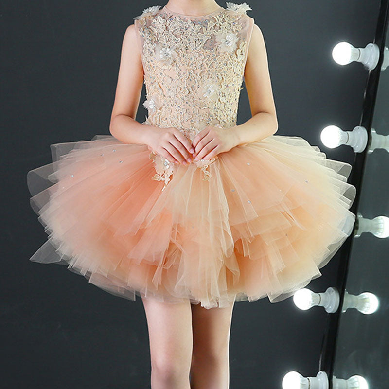 Sommer-Kommunionkleid für Mädchen, ärmellos, Paillettenstickerei, Schleppe, Prinzessinnenkleid 